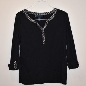 Karen Scott Black Top with Black & White Neckline